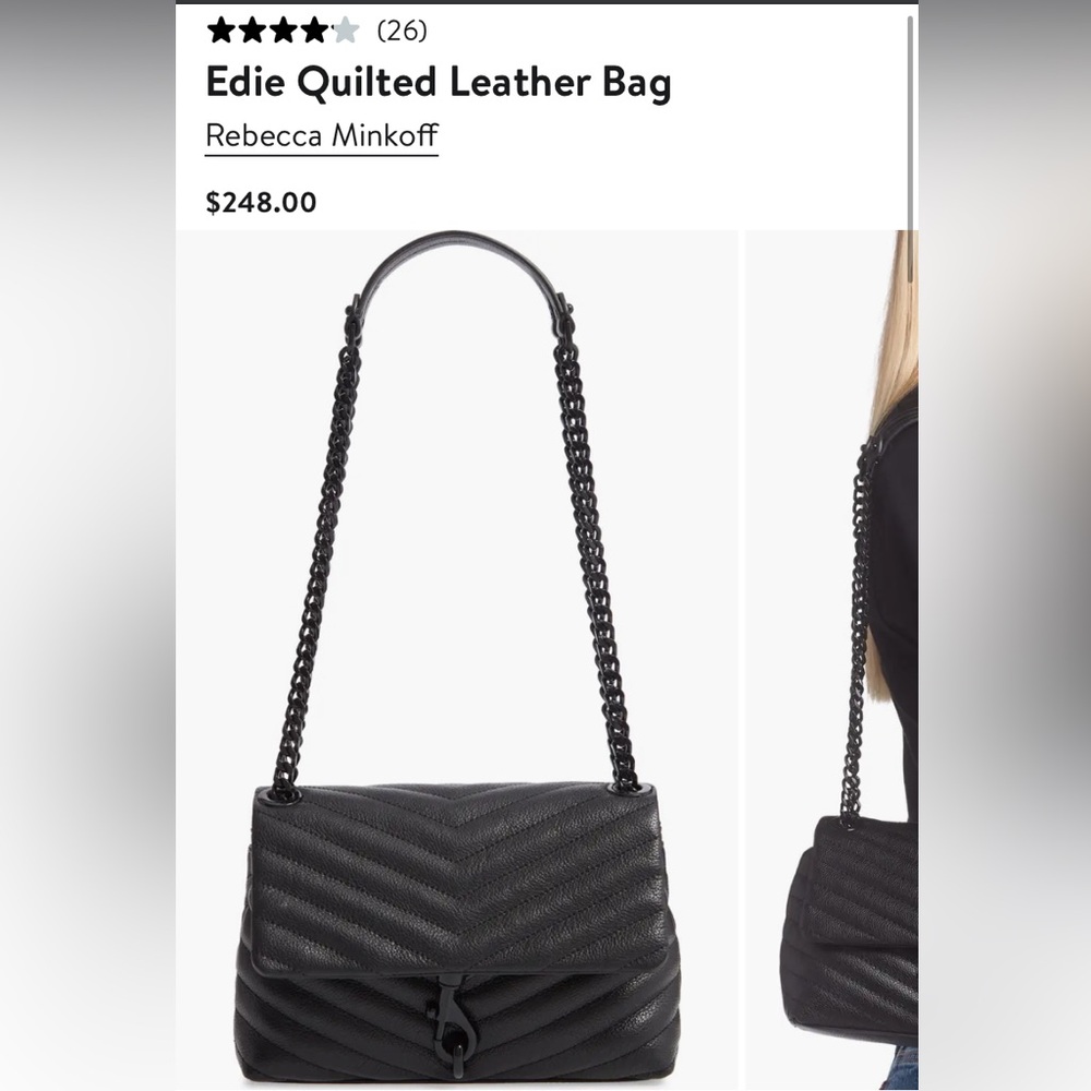 Rebecca Minkoff Edie quilted black gunmetal new leather bag qvc NWOT